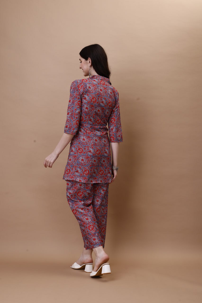 Stylish American Crepe Printed Co-ord Set for Women – Straight Kurti with Pants