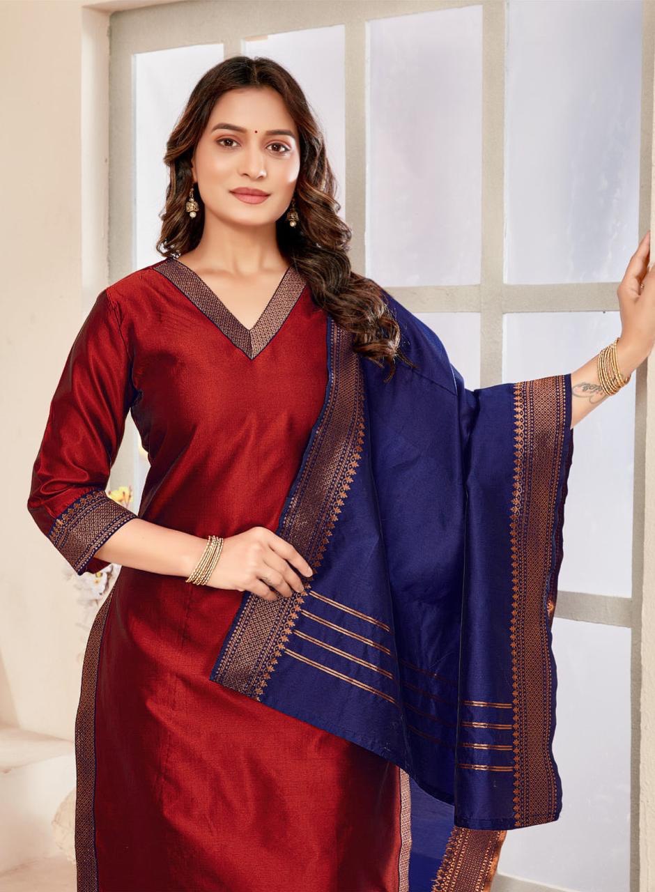 Premium Lichi Silk Kurti Pant Set with Jacquard Print & Matching Dupatta – Festive Wear