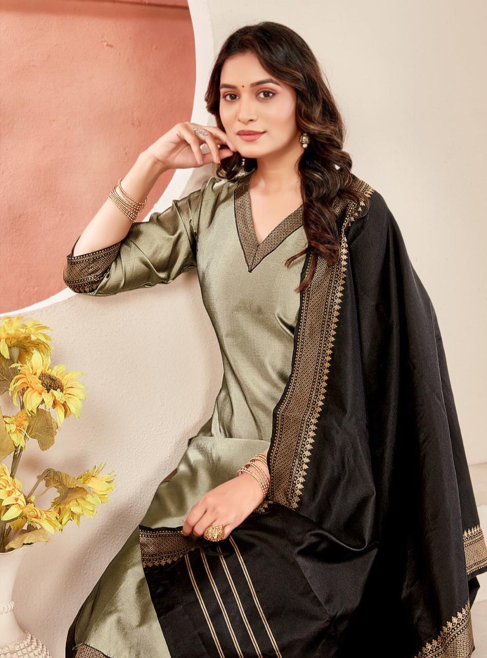 Premium Lichi Silk Kurti Pant Set with Jacquard Print & Matching Dupatta – Festive Wear
