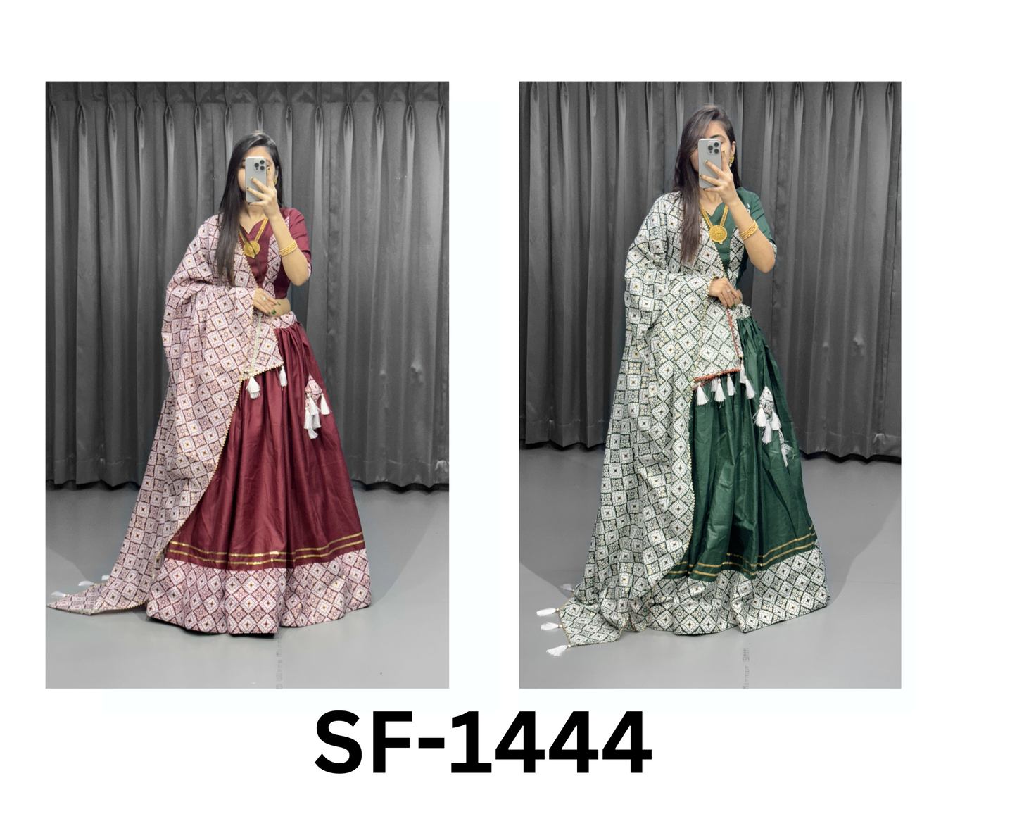 Women’s Cotton Lehenga Choli – Ready to Wear with Mirror Work & Printed Dupatta