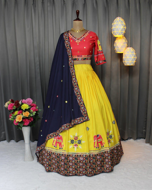 Ready-to-Wear Butter Silk Lehenga – Navratri Special with Real Mirror & Print