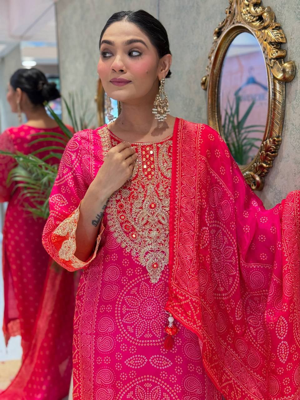 Designer Pure Natural Crepe Suit Set with Heavy Embroidery & Digital Print Dupatta | Fully Stitched Ready-to-Wear Ethnic Wear
