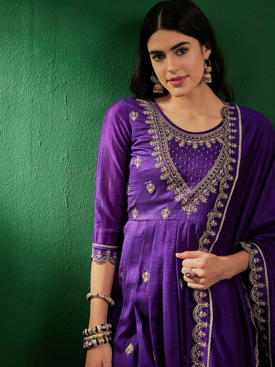 Women's CP Vichitra Embroidered Kurta with Pant & Dupatta | Readymade 3-Piece Ethnic Suit Set | Elegant Traditional Wear for Festive, Wedding & Semi-Formal Occasions