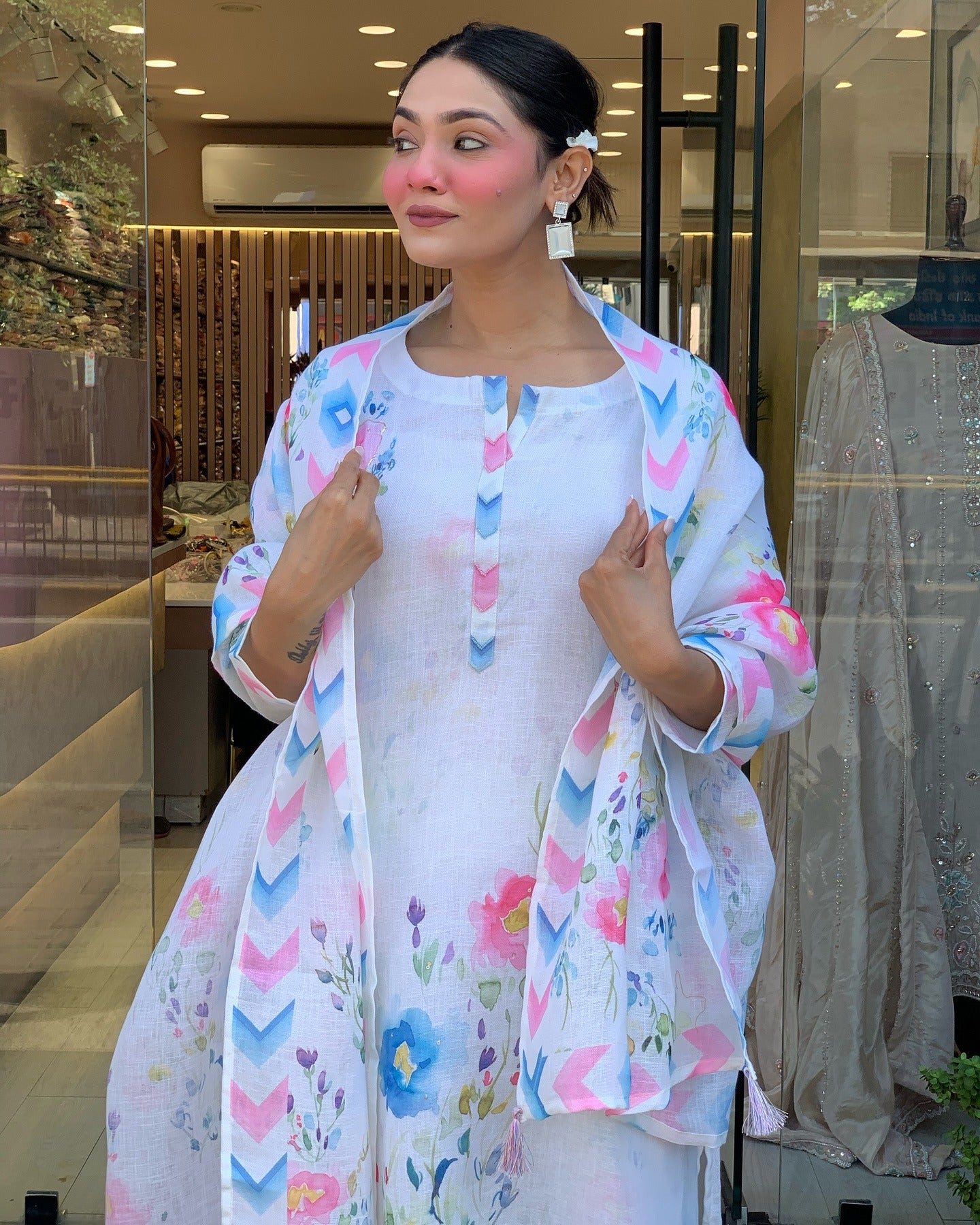 Women's Pure Linen Embroidered Kurta with Pant & Dupatta | Premium Readymade 3-Piece Suit Set | Elegant & Breathable Ethnic Wear for Summer, Office, and Semi-Formal Occasions