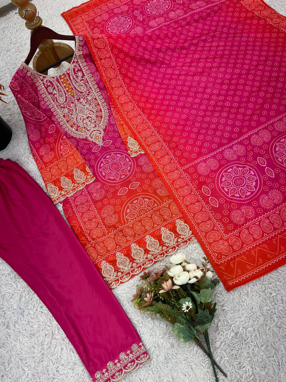 Designer Pure Natural Crepe Suit Set with Heavy Embroidery & Digital Print Dupatta | Fully Stitched Ready-to-Wear Ethnic Wear