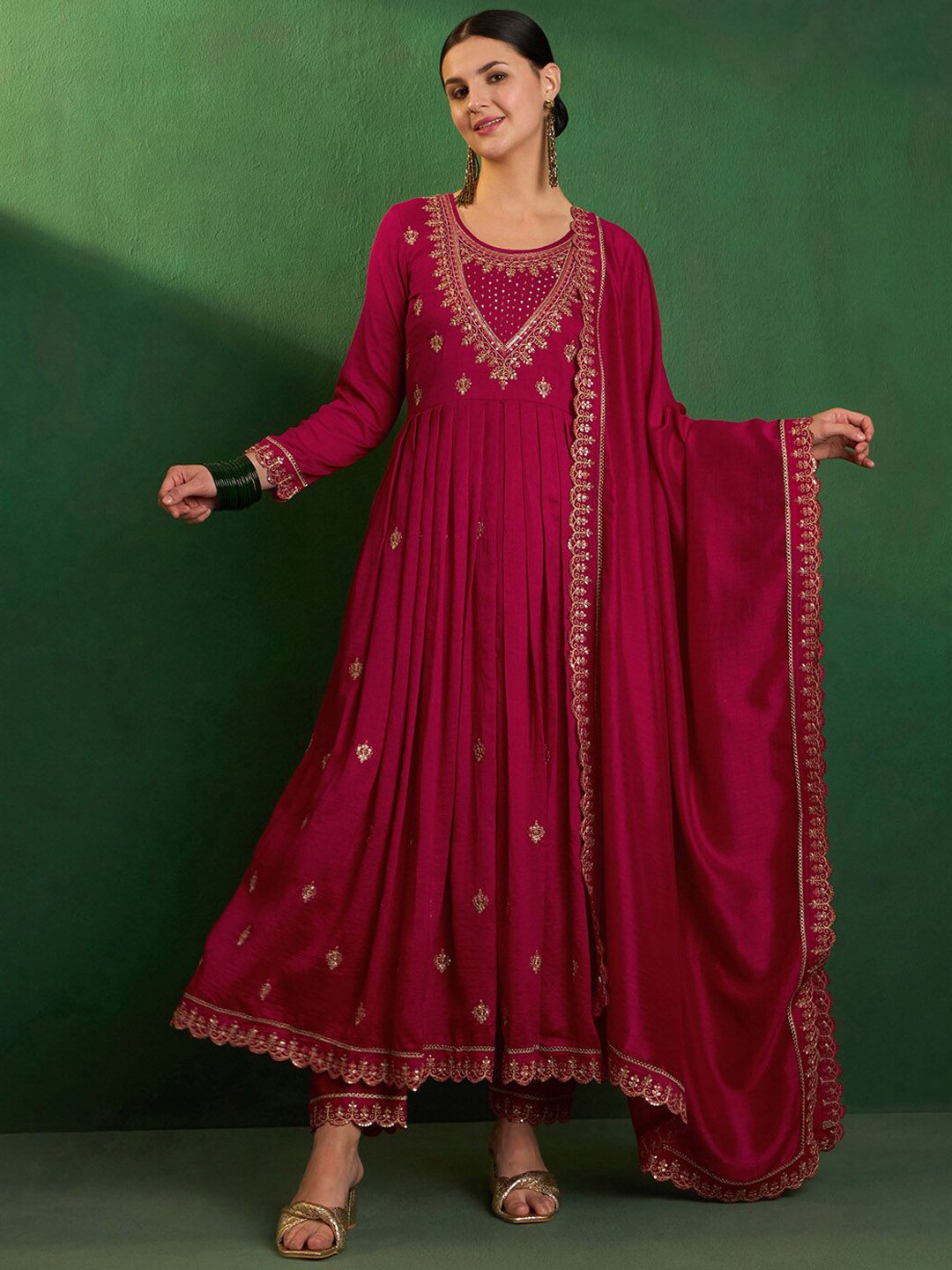 Women's CP Vichitra Embroidered Kurta with Pant & Dupatta | Readymade 3-Piece Ethnic Suit Set | Elegant Traditional Wear for Festive, Wedding & Semi-Formal Occasions