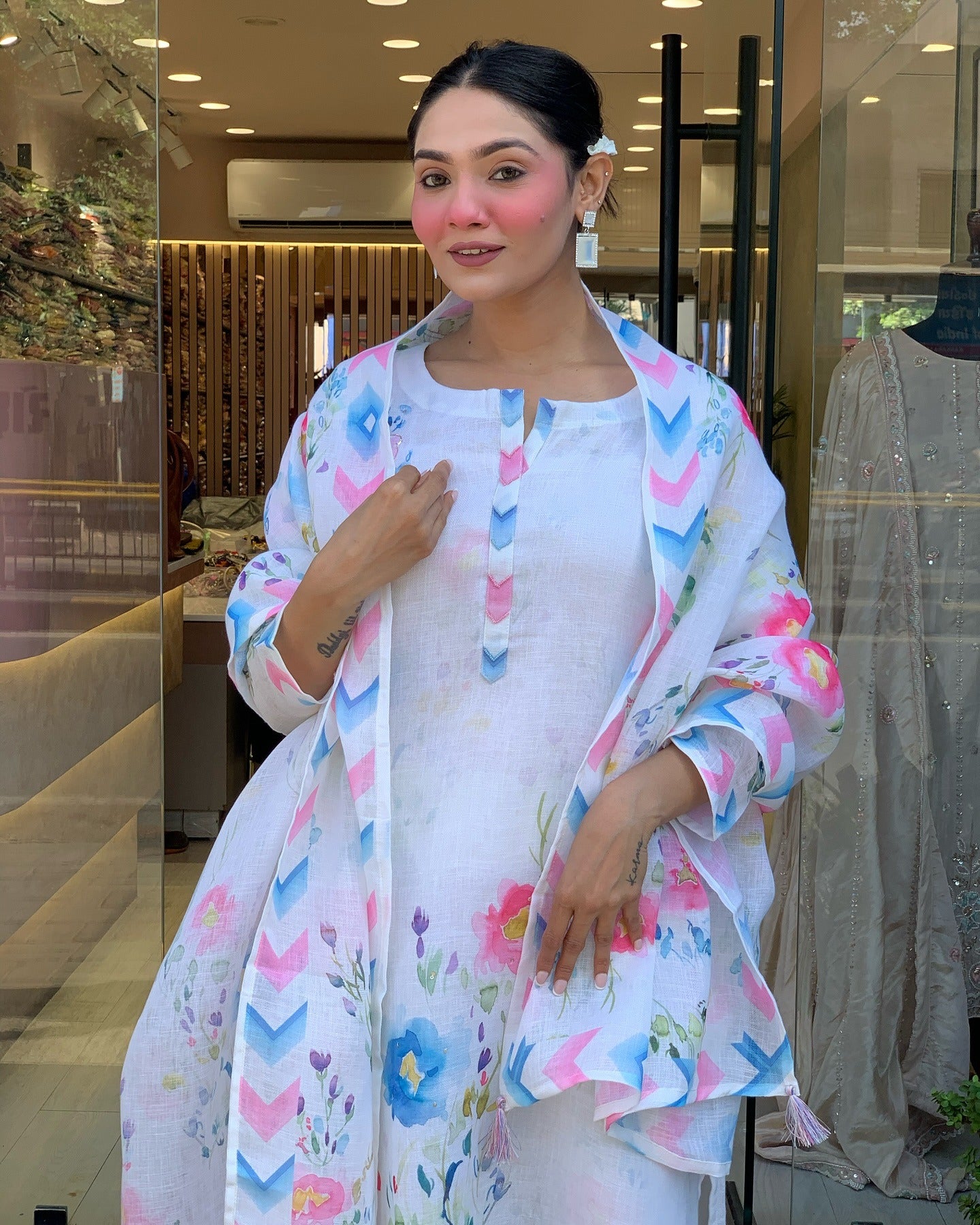 Women's Pure Linen Embroidered Kurta with Pant & Dupatta | Premium Readymade 3-Piece Suit Set | Elegant & Breathable Ethnic Wear for Summer, Office, and Semi-Formal Occasions