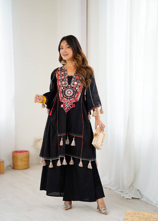 Premium Pure Khadi Cotton Co-ord Set with Embroidery & Mirror Work | Designer 2-Piece Ready-to-Wear Outfit