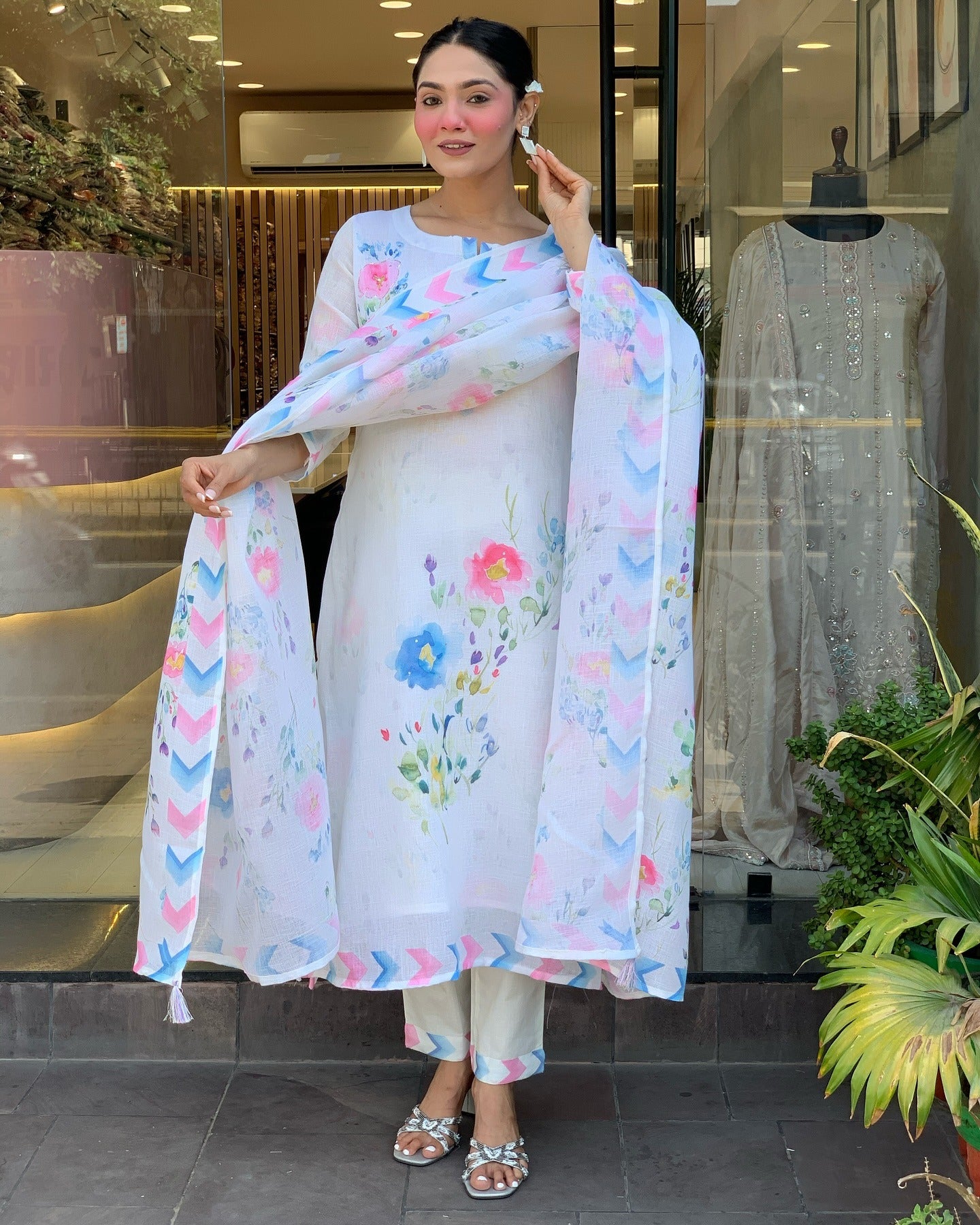 Women's Pure Linen Embroidered Kurta with Pant & Dupatta | Premium Readymade 3-Piece Suit Set | Elegant & Breathable Ethnic Wear for Summer, Office, and Semi-Formal Occasions