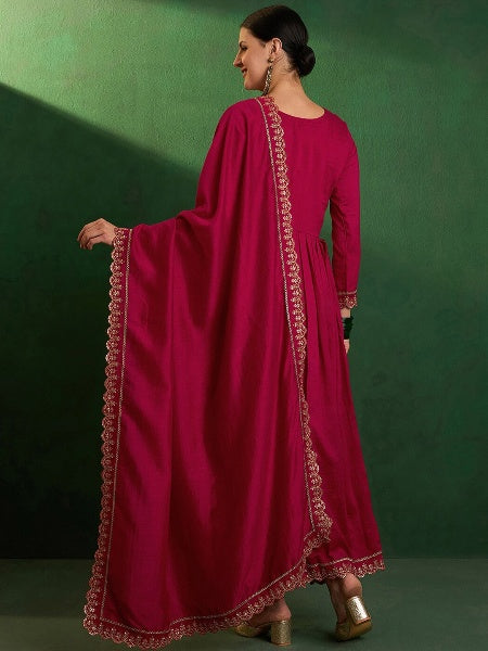 Women's CP Vichitra Embroidered Kurta with Pant & Dupatta | Readymade 3-Piece Ethnic Suit Set | Elegant Traditional Wear for Festive, Wedding & Semi-Formal Occasions