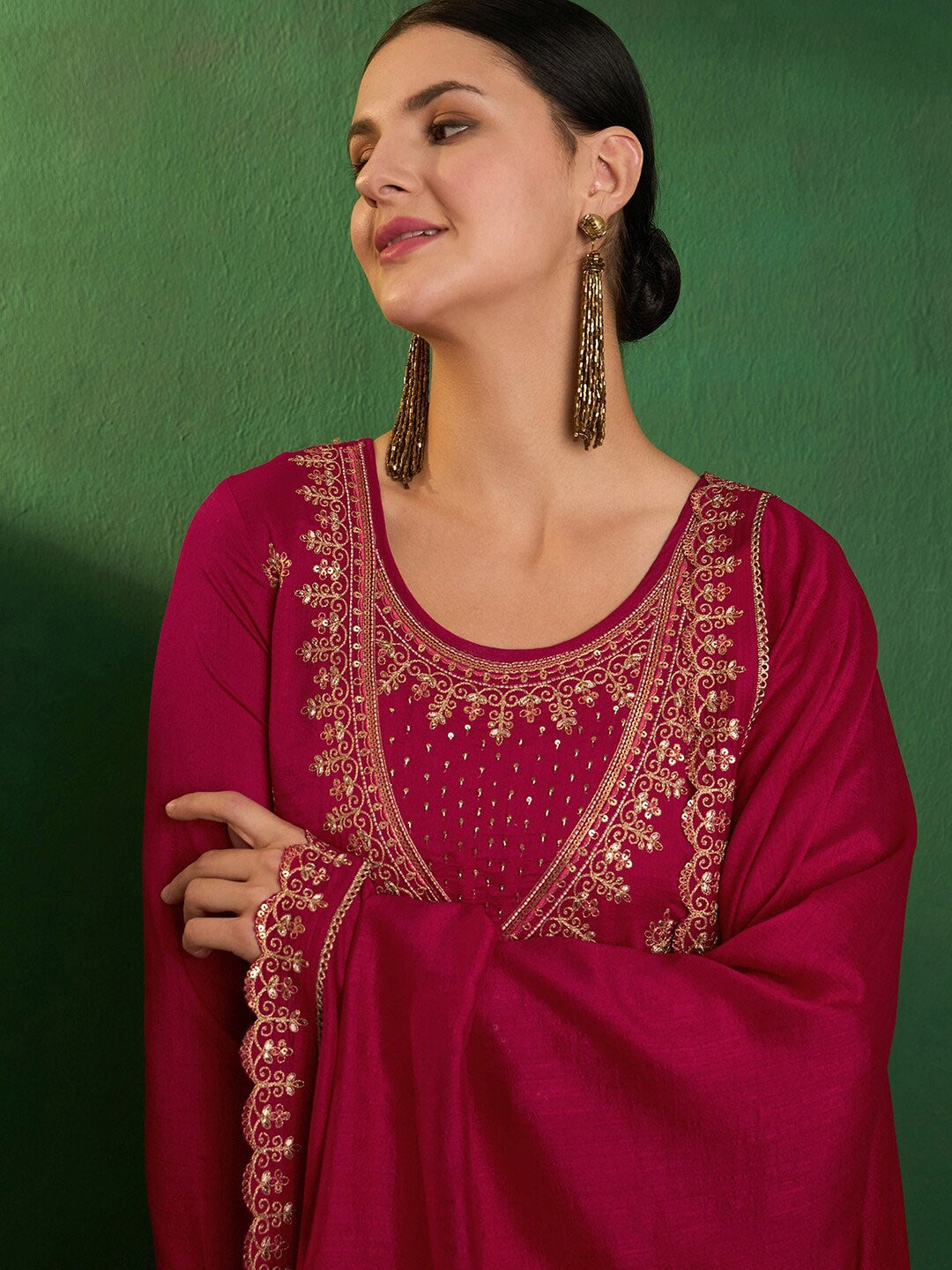 Women's CP Vichitra Embroidered Kurta with Pant & Dupatta | Readymade 3-Piece Ethnic Suit Set | Elegant Traditional Wear for Festive, Wedding & Semi-Formal Occasions