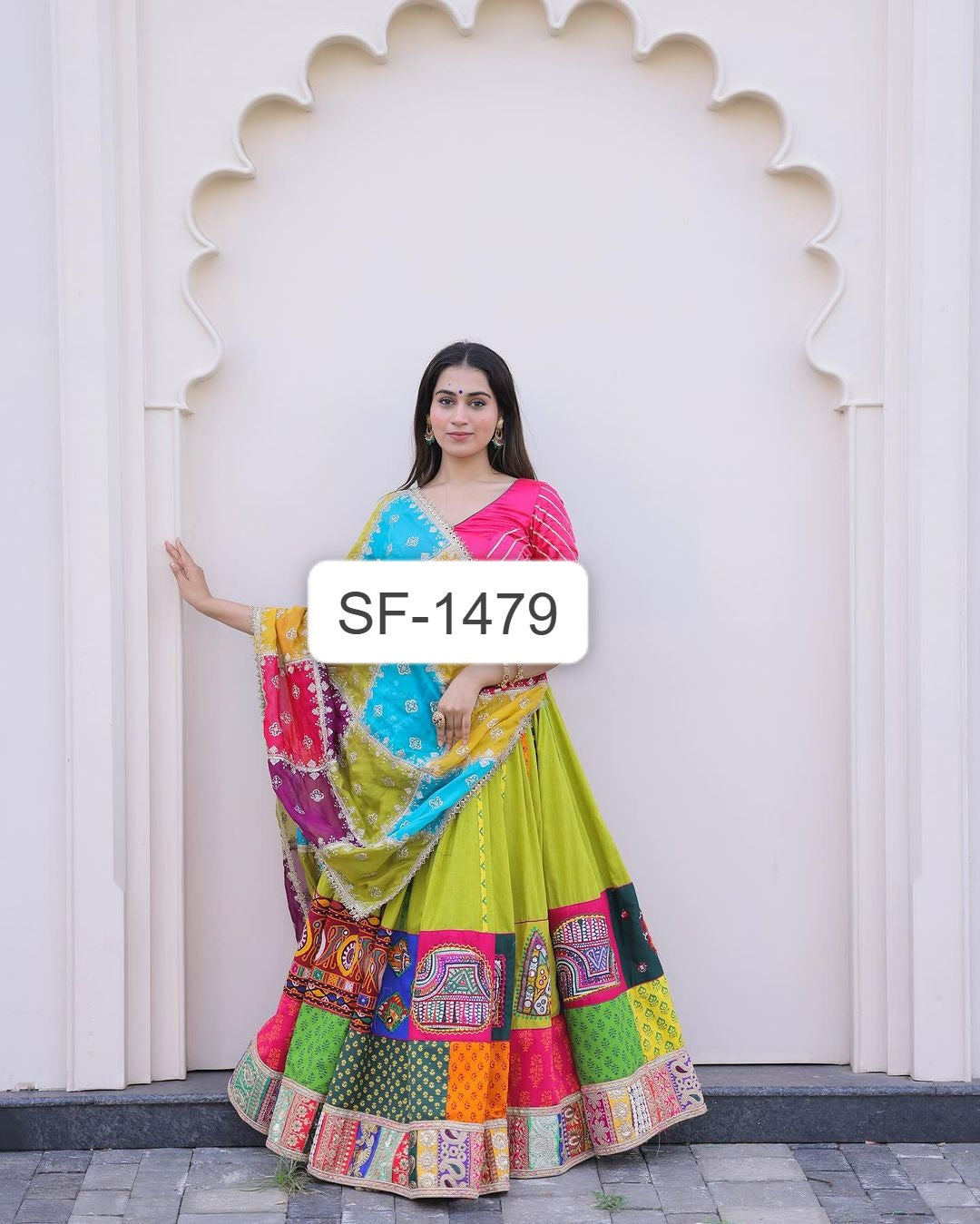 Multi Color Soft Silk Digital Print Lehenga with Real Mirror Work for Navratri