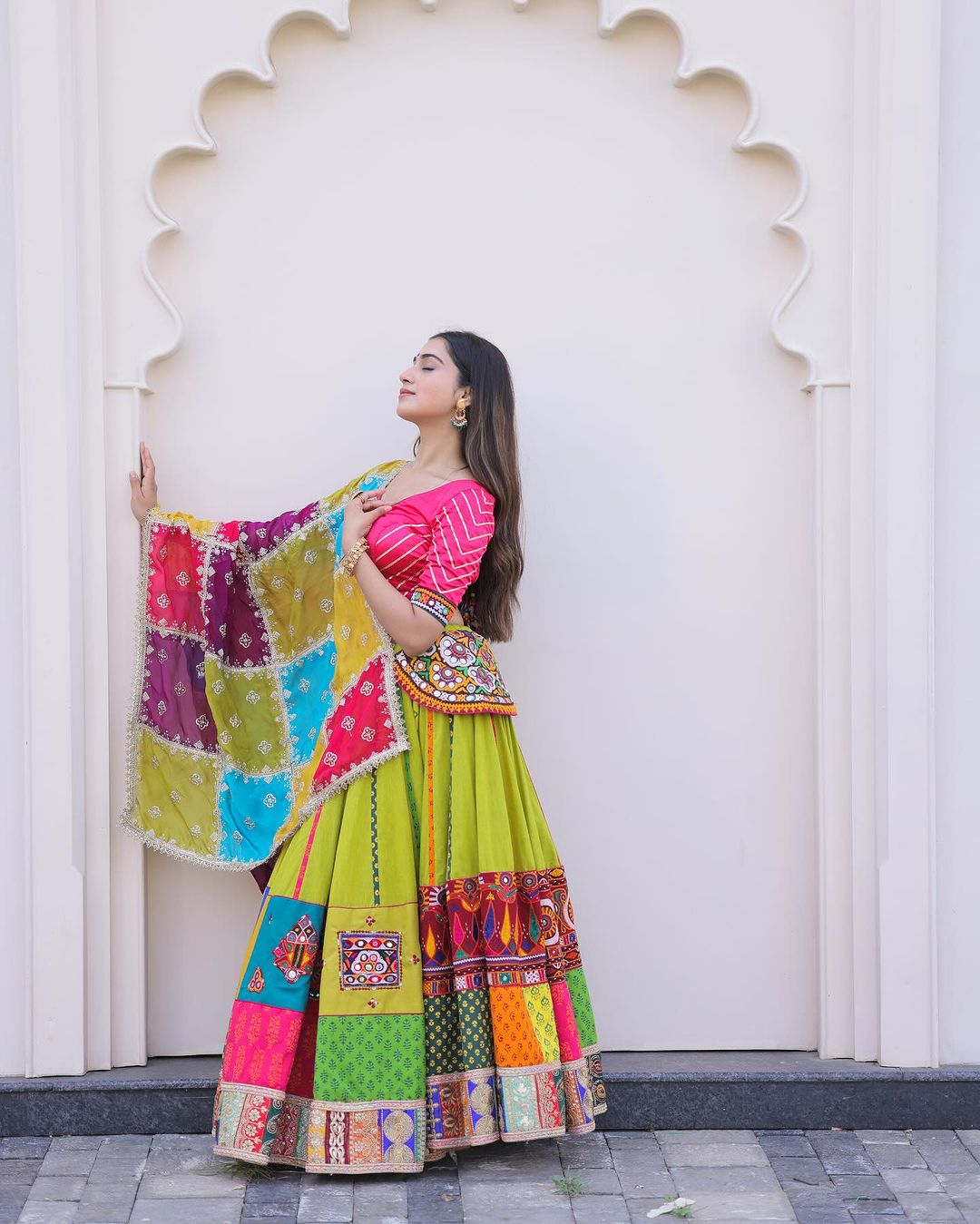 Multi Color Soft Silk Digital Print Lehenga with Real Mirror Work for Navratri