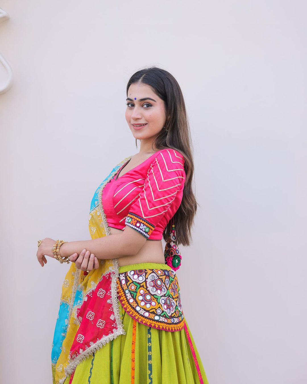 Multi Color Soft Silk Digital Print Lehenga with Real Mirror Work for Navratri