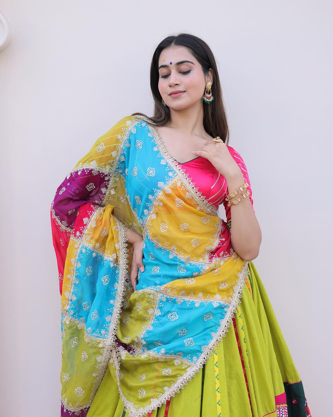 Multi Color Soft Silk Digital Print Lehenga with Real Mirror Work for Navratri