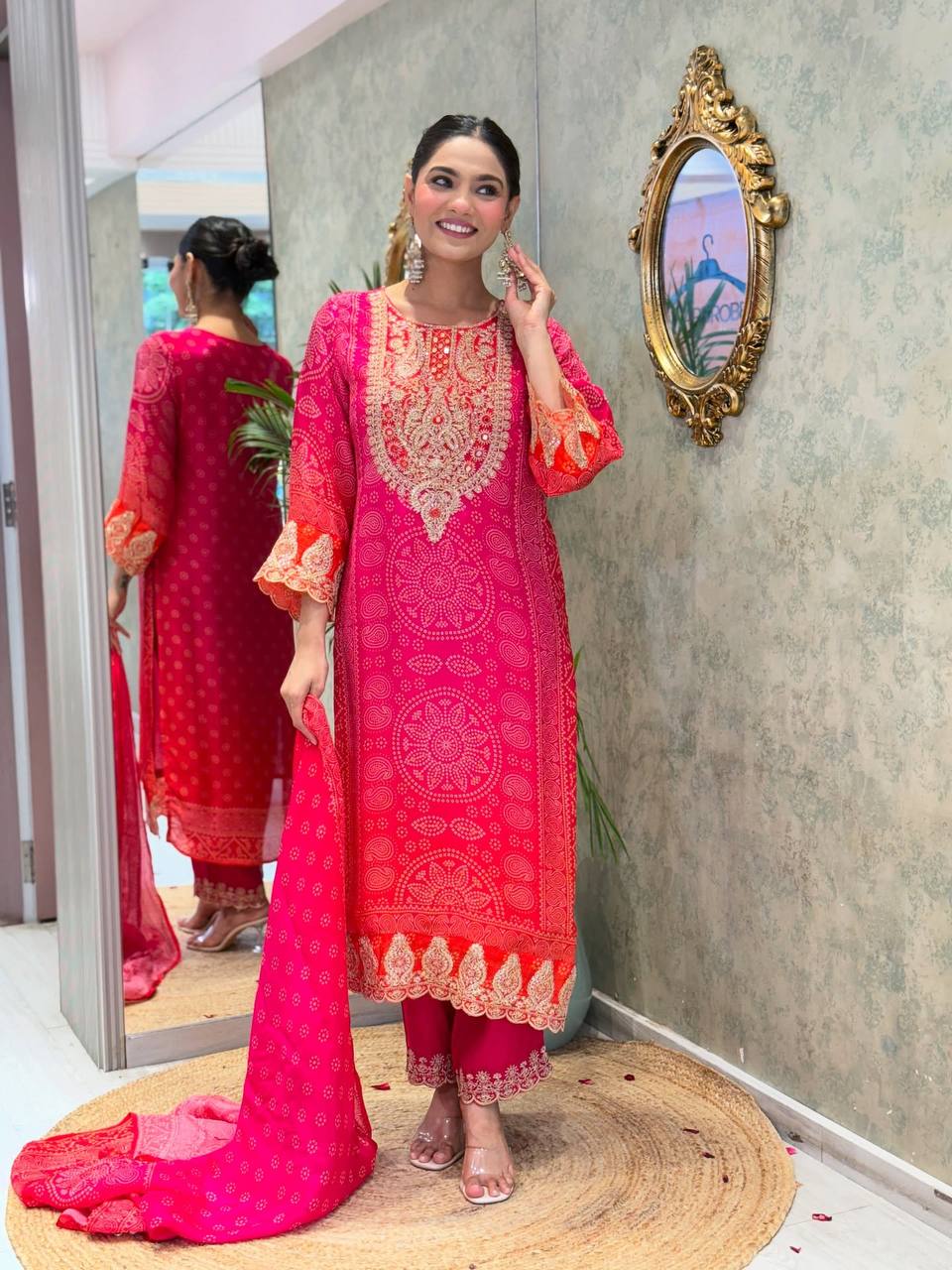 Designer Pure Natural Crepe Suit Set with Heavy Embroidery & Digital Print Dupatta | Fully Stitched Ready-to-Wear Ethnic Wear