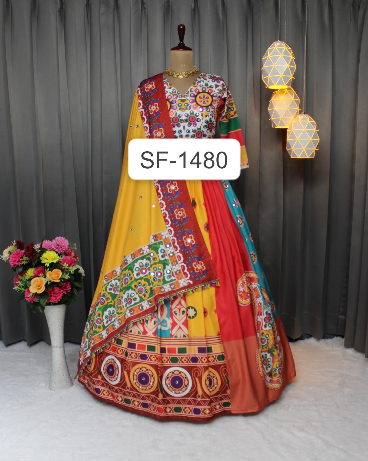 Navratri Special Butter Silk Lehenga with Digital Print & Real Mirror Work
