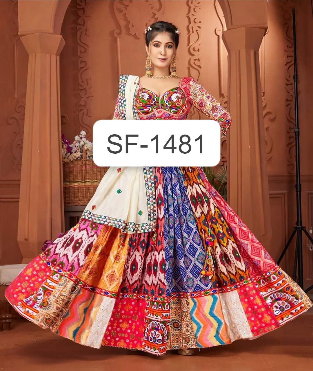 Festive Multi-Color Silk Lehenga Featuring Real Mirror Work – Navratri Special
