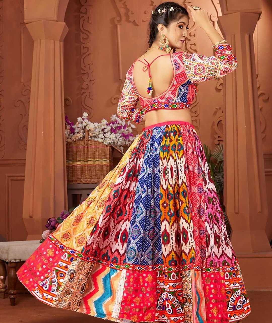 Festive Multi-Color Silk Lehenga Featuring Real Mirror Work – Navratri Special