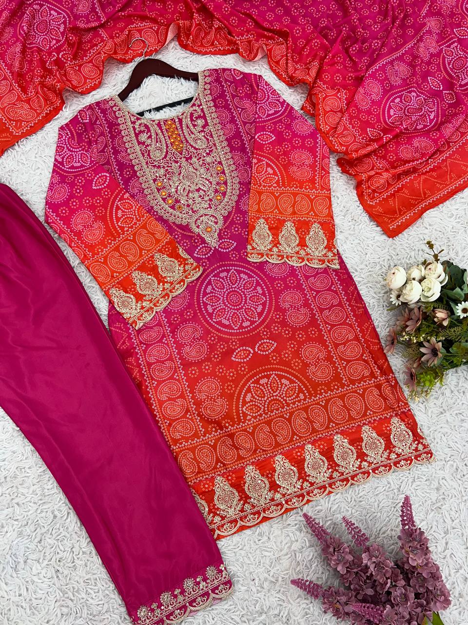 Designer Pure Natural Crepe Suit Set with Heavy Embroidery & Digital Print Dupatta | Fully Stitched Ready-to-Wear Ethnic Wear