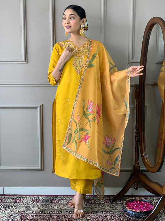 Elegant Viscose Chanderi Suit Set with Embroidered Nylon Tabby Dupatta | 3-Piece Designer Ethnic Wear