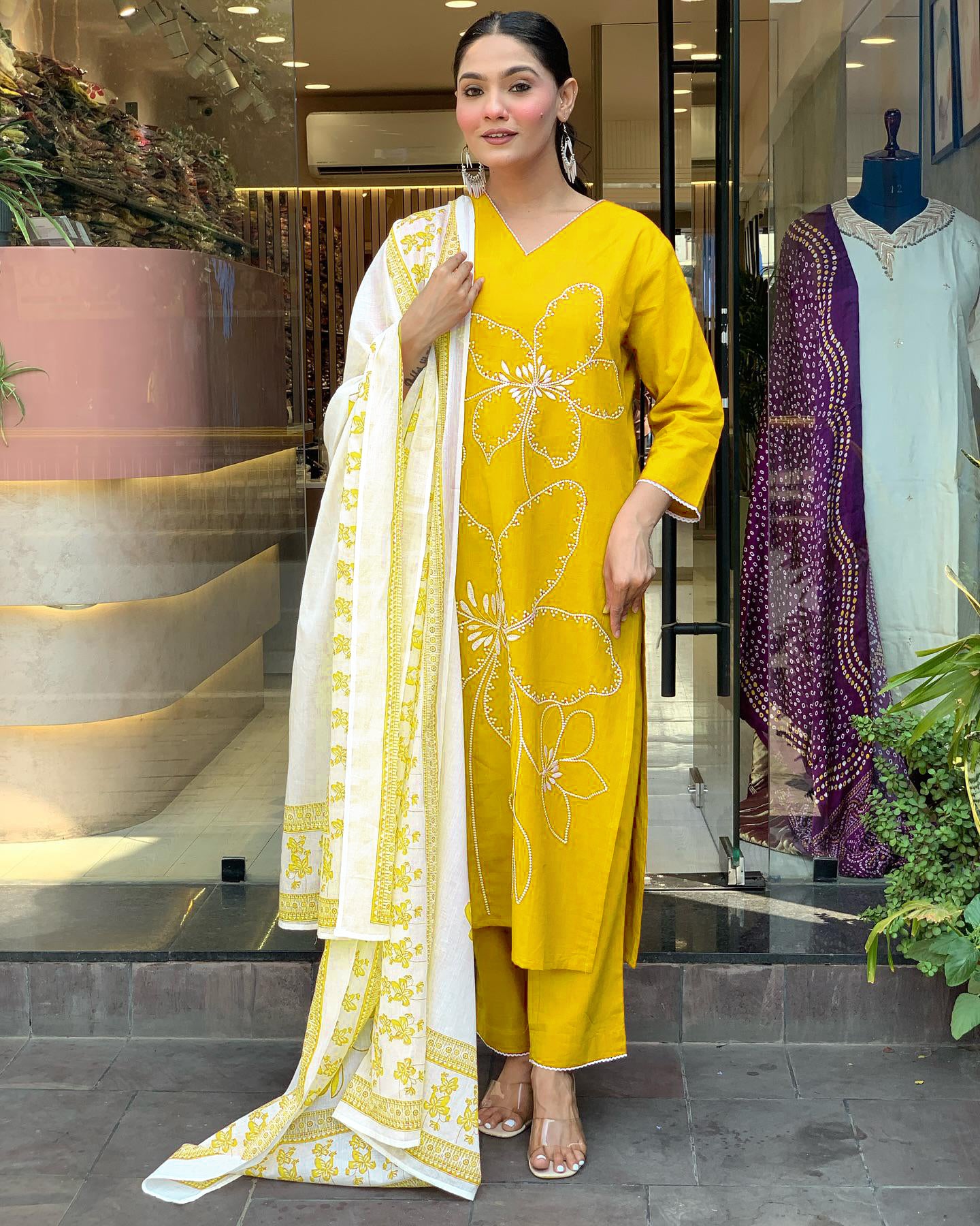 Latest Embroidered Viscose Chanderi Suit Set with Matching Chanderi Dupatta