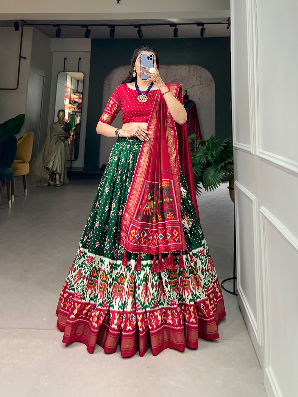 Tussar Silk Lehenga Choli – Patola Printed Design, CanCan Flair & Fancy Dupatta