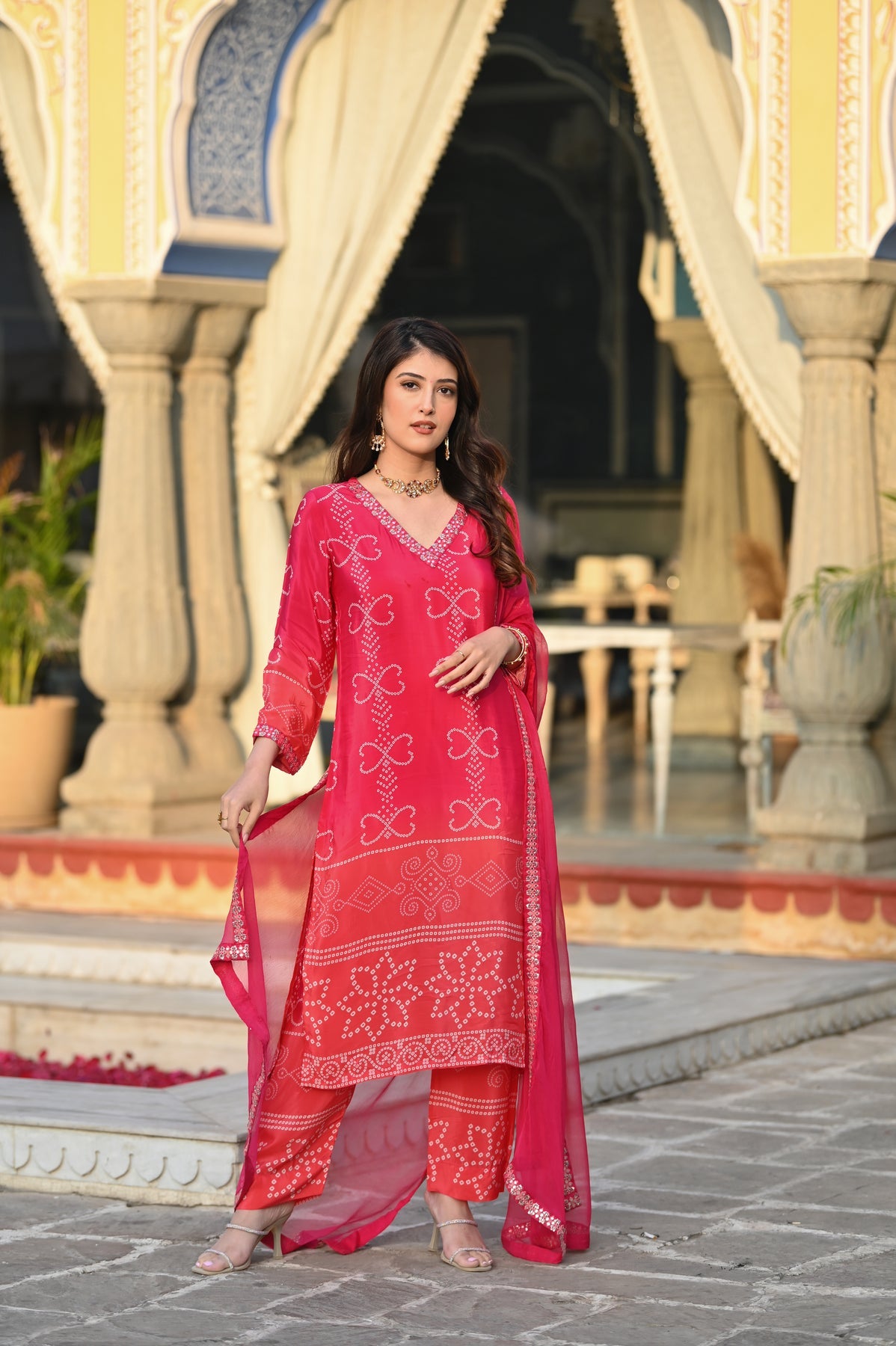 Graceful Chinon Silk Kurti Set with Embroidery & Nazmin Dupatta – 3-Piece Ethnic Ensemble for Women