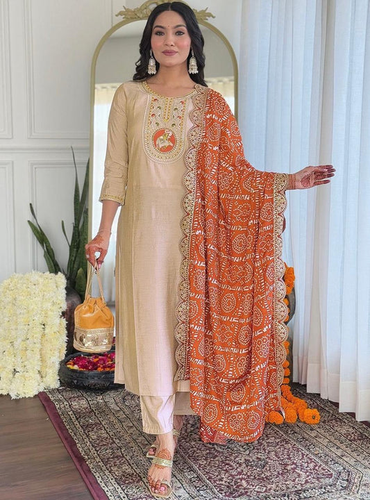 Stylish Heavy Roman Embroidered Suit with Chinon Printed Dupatta – Ready to Wear