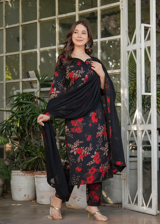 Traditional Embroidered Silk Blend Set with Lightweight Dupatta