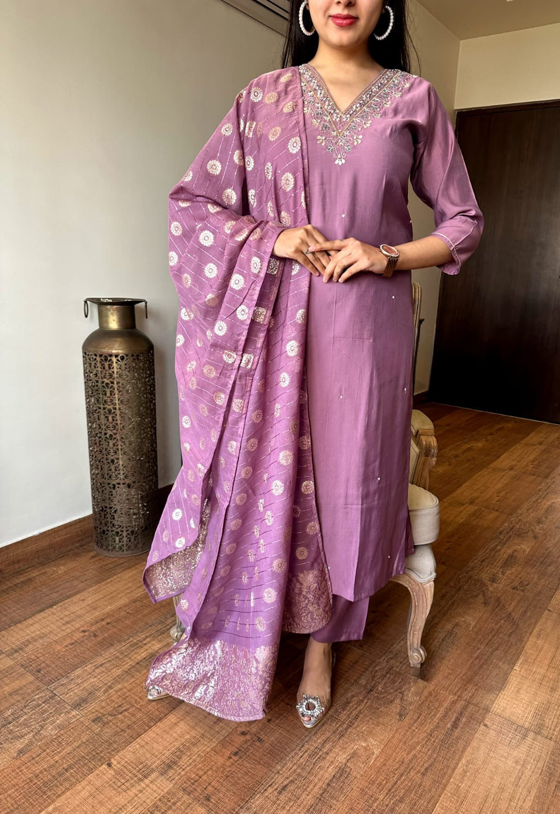 Elegant Viscose Chanderi Embroidered Suit Set with Jacquard Dupatta – 3-Piece Ethnic Ensemble