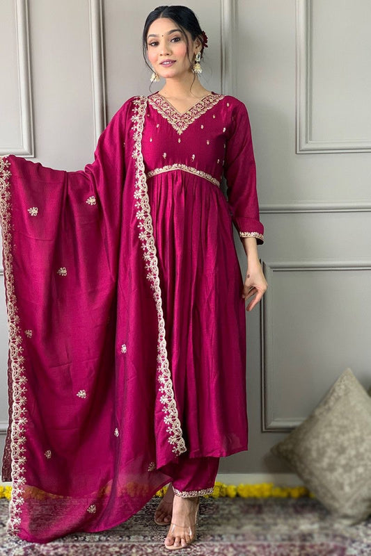 Elegant Vichitra Silk Embroidered Suit Set with Matching Dupatta – Ready to Wear