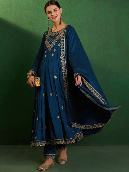 Women's CP Vichitra Embroidered Kurta with Pant & Dupatta | Readymade 3-Piece Ethnic Suit Set | Elegant Traditional Wear for Festive, Wedding & Semi-Formal Occasions