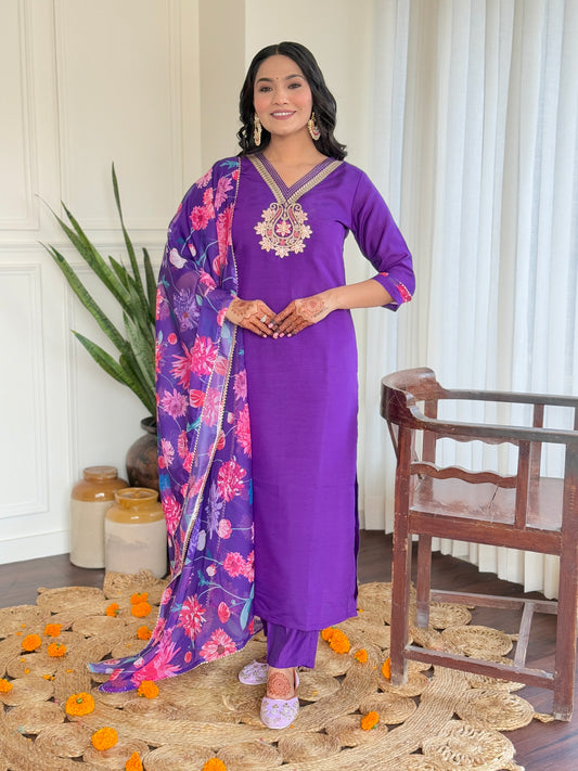 Lightweight Chanderi Suit Set with Designer Organza Dupatta