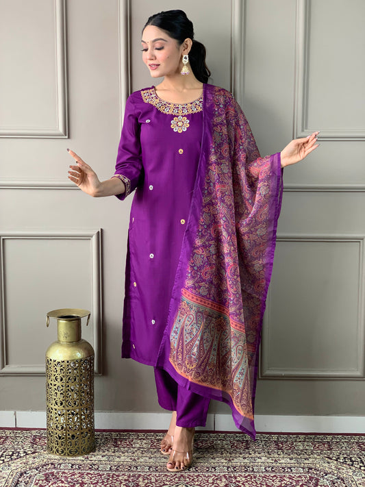 Ready-to-Wear Embroidered Rayon Set with Matching Organza Dupatta