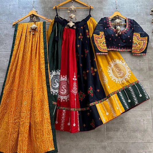 Women’s Butter Silk Lehenga Choli – Ready to Wear with Mirror Work & Printed Dupatta