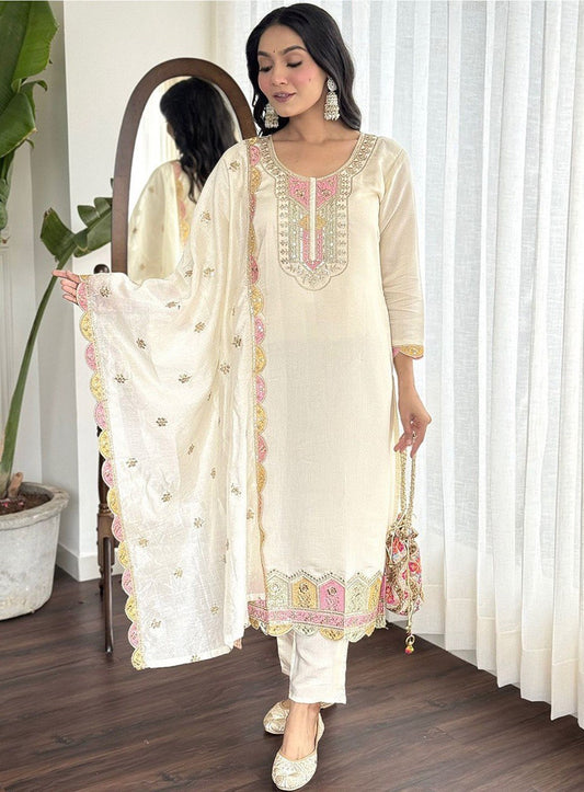 Elegant Heavy Roman Silk Suit Set with Embroidery & Matching Dupatta | Ready to Wear