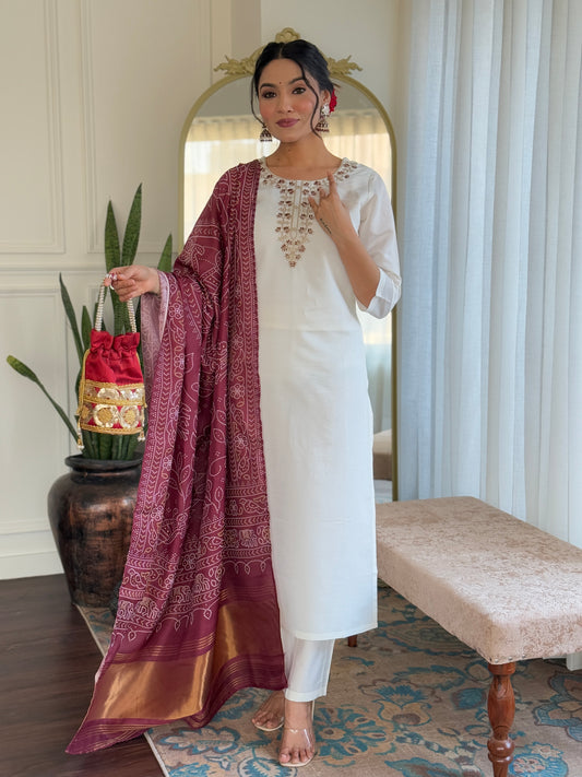 New Designer Embroidered Viscose Chanderi Suit Set with Chanderi Dupatta