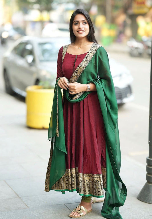 New Launch – Vichitra Silk Gown with Jacquard Zari Weaving & Dupatta | Ready to Wear
