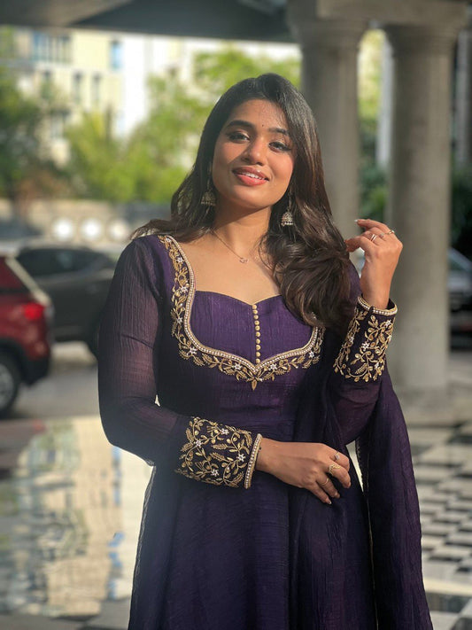 New Launch | Gorgeous Vichhitra Silk Gown with Hand Work & Dupatta – Festive Favorite