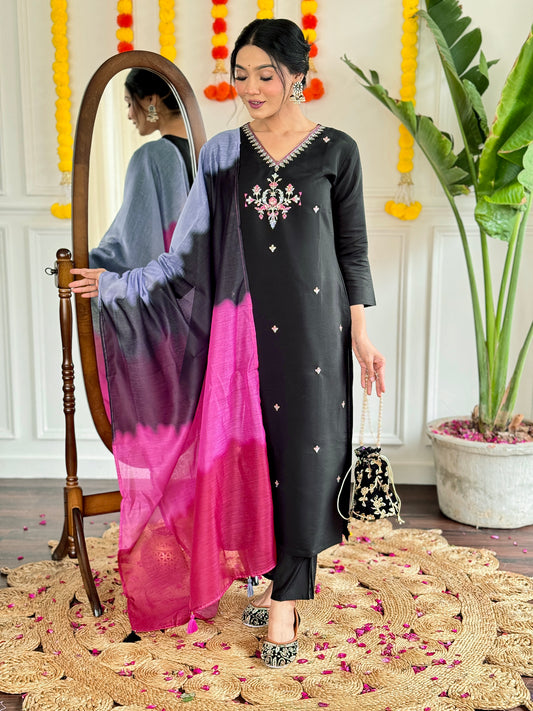 Viscose Chanderi Embroidered Suit Set with Elegant Chanderi Dupatta