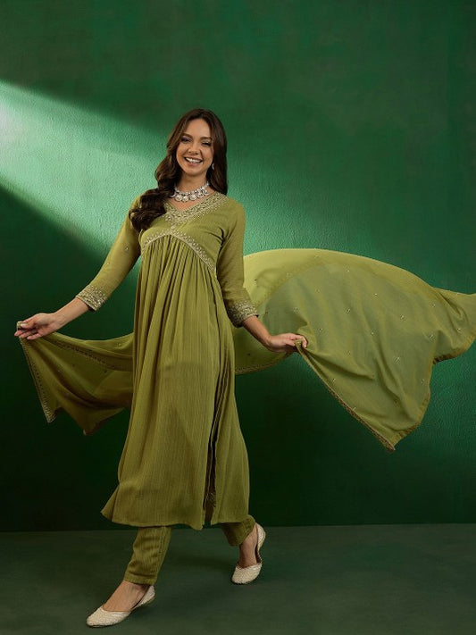 Graceful Embroidered Georgette Suit Set with Matching Dupatta – Festive Ready Ensemble