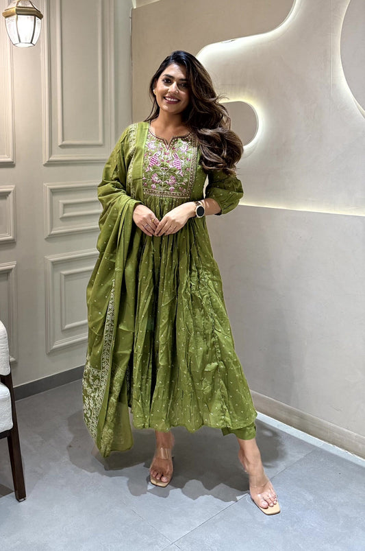 Embroidered Pure Cotton Suit Set with Matching Cotton Dupatta