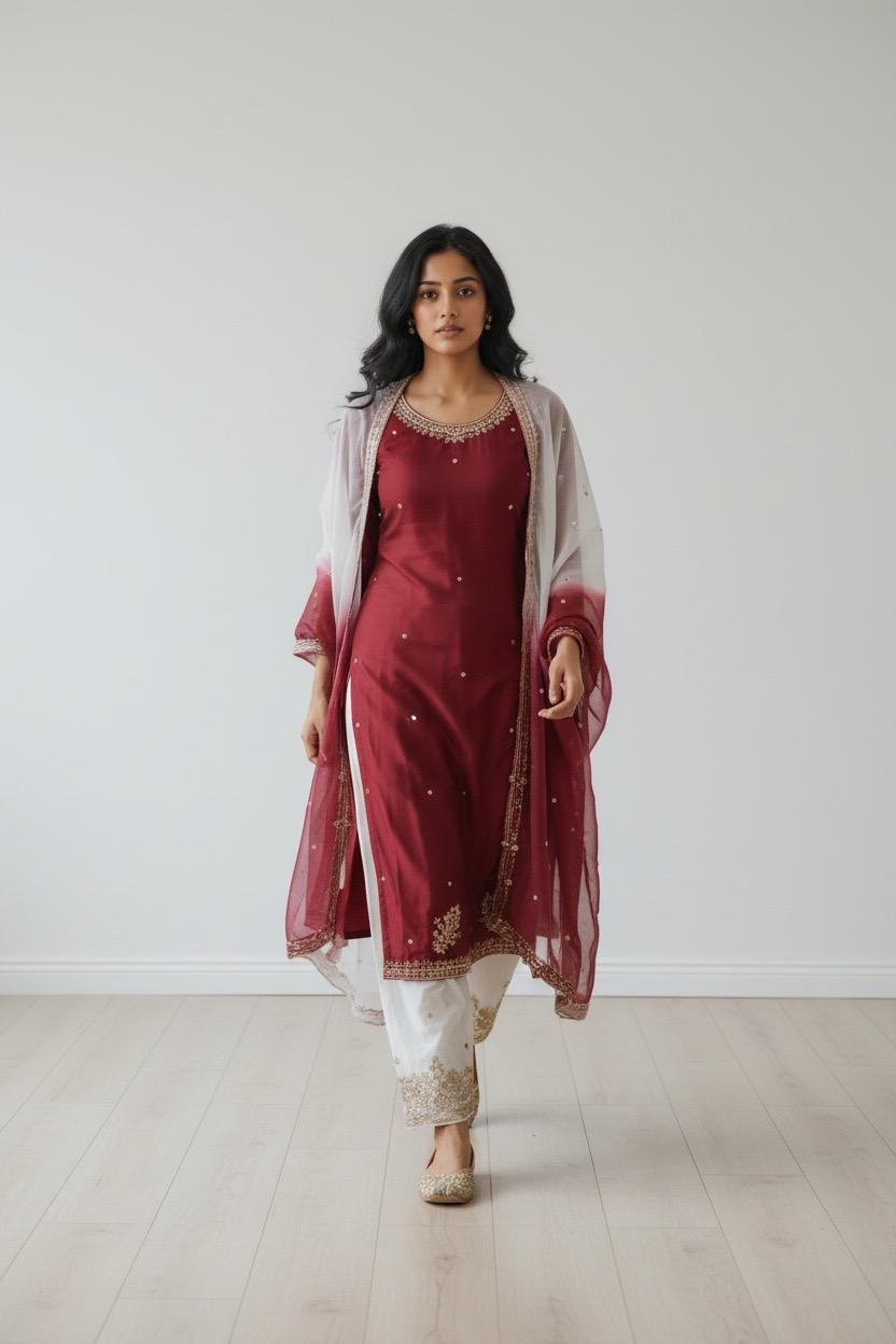 Latest New Red Embroidered Heavy Silk Kurta Sharara Set with Dupatta | Fully Stitched | Festive & Wedding Wear