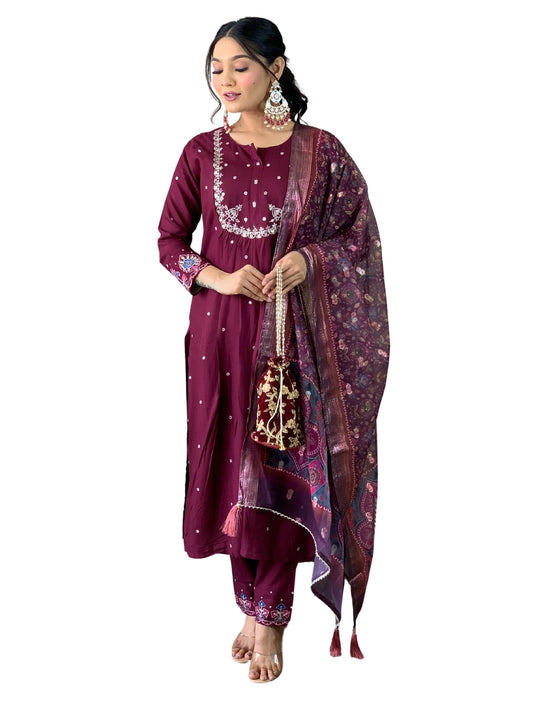 New Designer Viscose Chanderi Embroidered Suit Set with Jacquard Dupatta