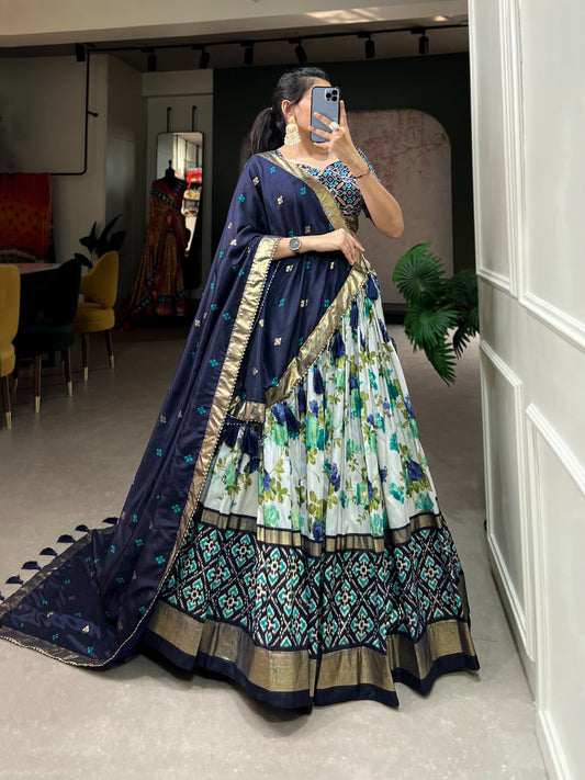 Women's Heavy Silk Floral Digital Print Heavy Silk Lehenga Set – Ready to Wear