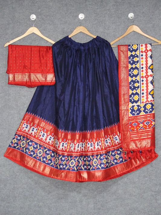 Elevate Your Navratri Look with This Printed Silk Lehenga Choli – A Masterpiece of Style & Mirror Work