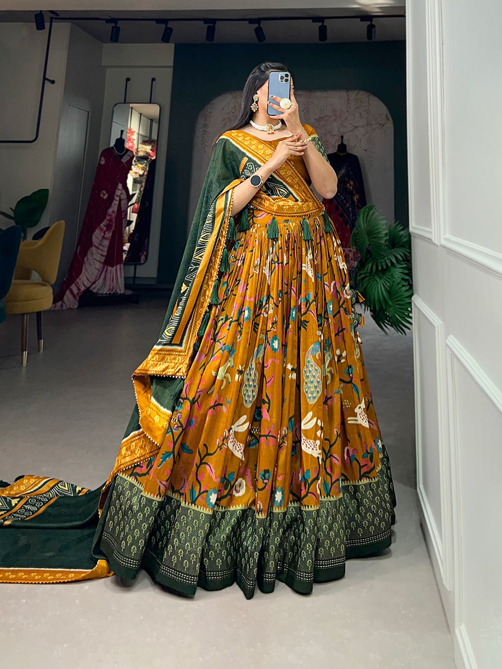 Tussar Silk Patola Print Lehenga Choli with Dupatta – Perfect for Navratri & Celebrations