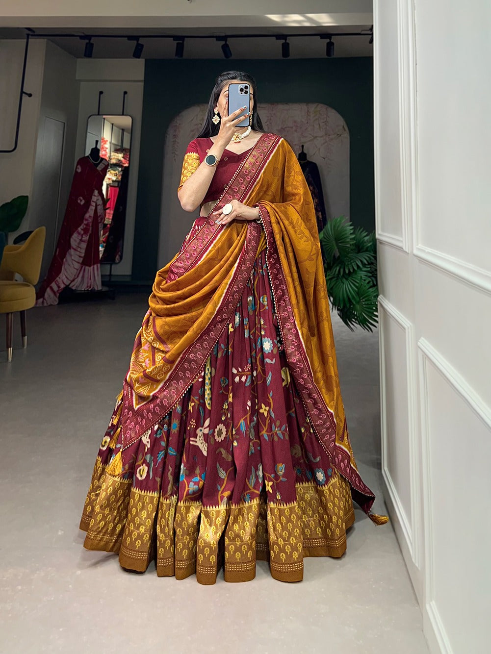 Tussar Silk Patola Print Lehenga Choli with Dupatta – Perfect for Navratri & Celebrations