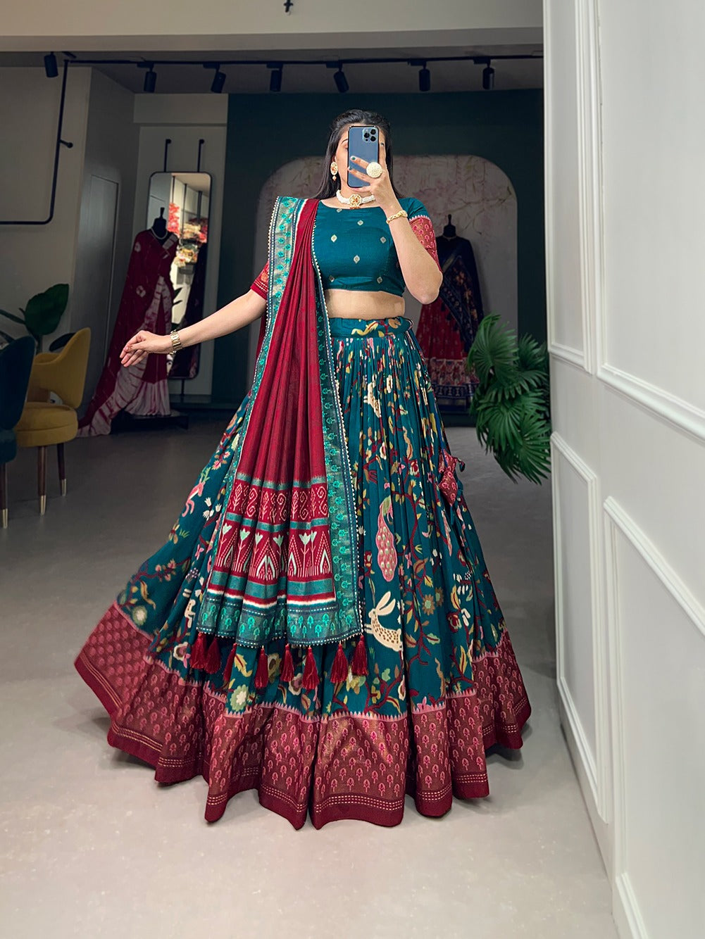 Tussar Silk Patola Print Lehenga Choli with Dupatta – Perfect for Navratri & Celebrations